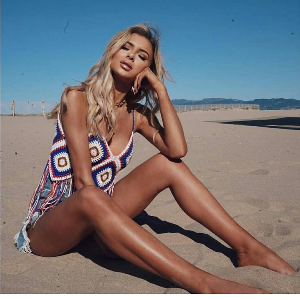 Geometric Crochet Fringe Detail Crop Top